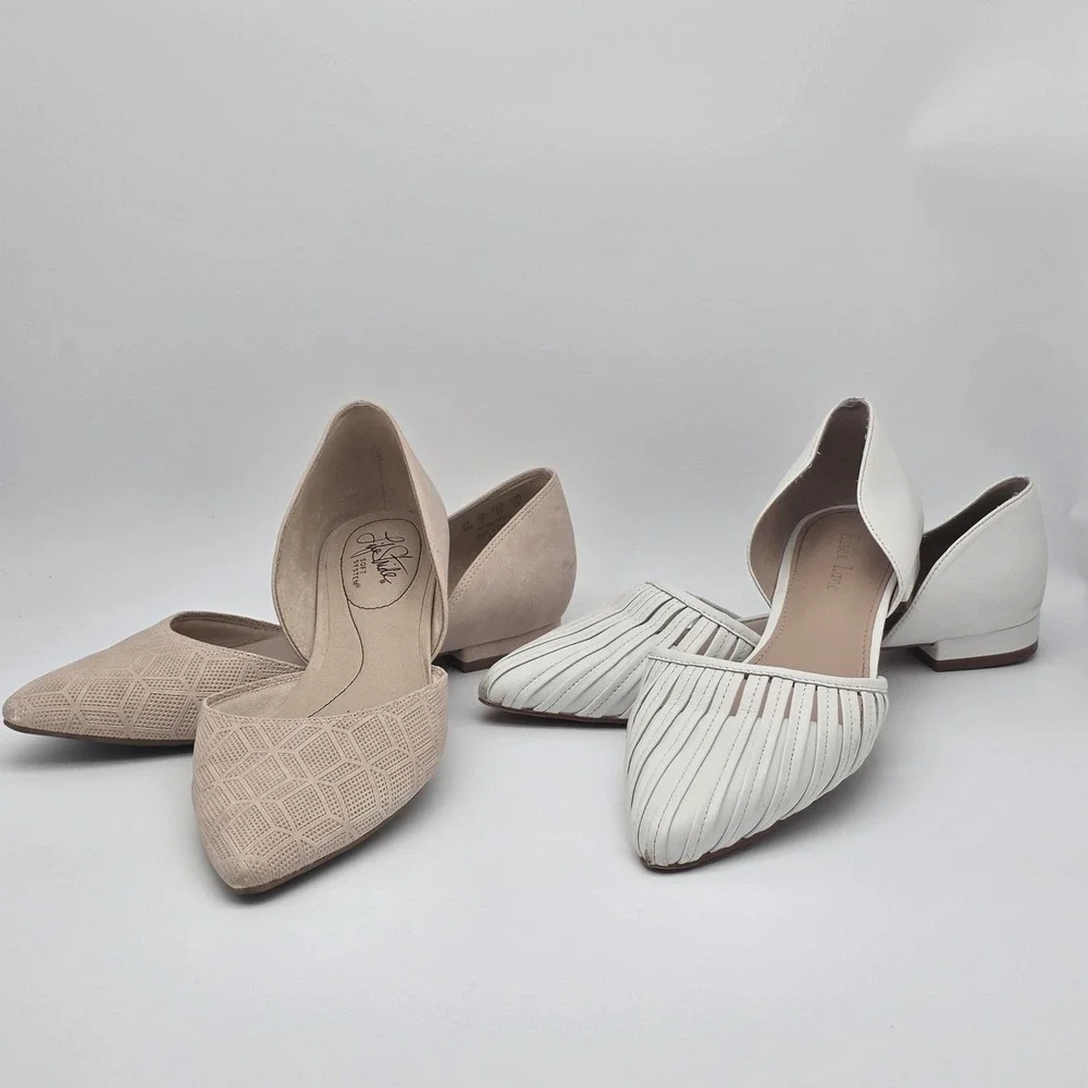 D 'Orsay Pointed Flats Bundle Women 8 Nude White Office Minimalist Neutral Shoes - Picture 2 of 14